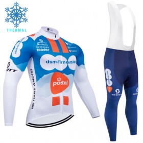 Fietskleding (Fietsshirt Lange Mouw + Lange Koersbroek) 2024 Team DSM Winter Thermal Fleece - Blauw